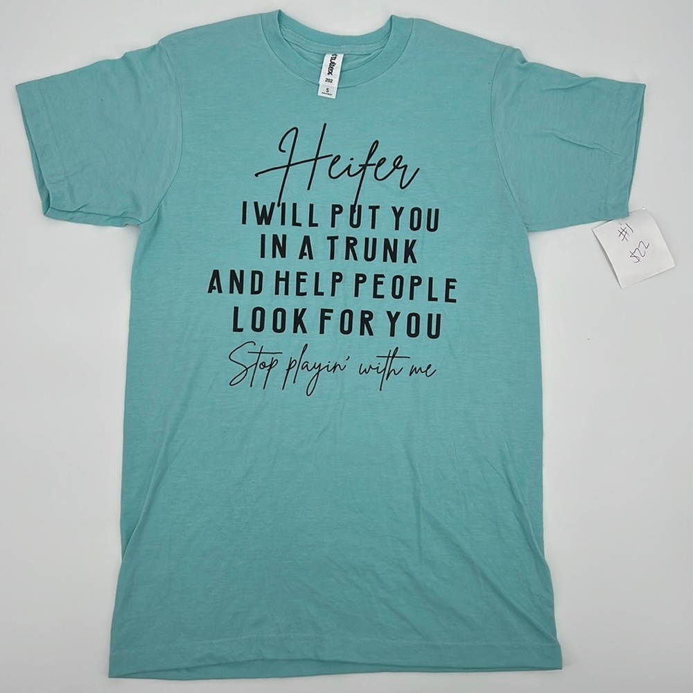 NWT Turquoise 'Heifer' Graphic Short Sleeve Tee Women's sz Small